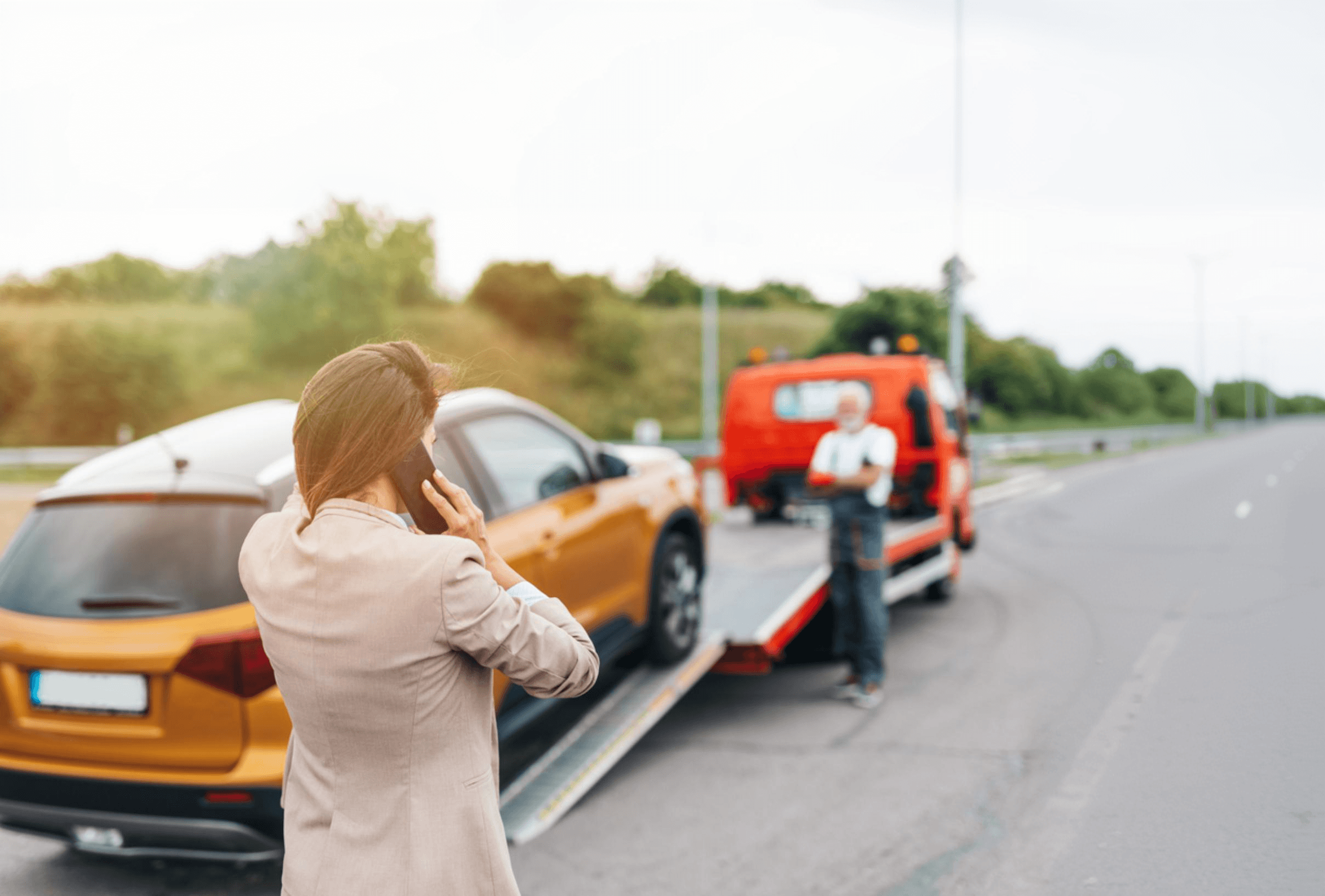 Woman calling for towing service